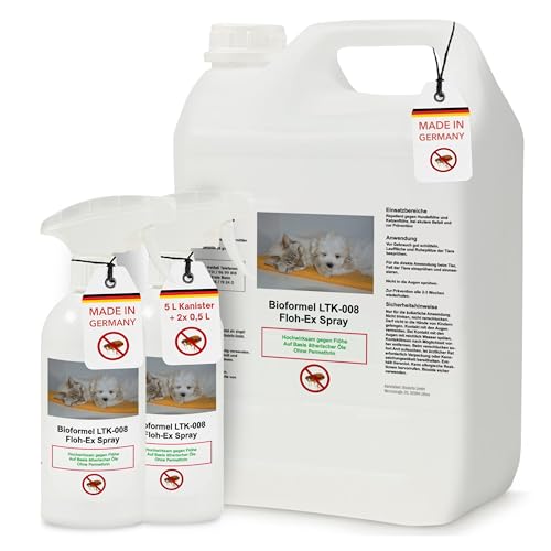 Biodelta Anti Floh Bundle 2 x 500ml + 1x 5L für Hund Katze - Floh-Ex UmgebungsBundle Haustier Hundeflöhe Katzenflöhe bekämpfen bei akutem Befall & präventiv - Flöhe Bundle Wohnung Möbel Bett von LTK-008