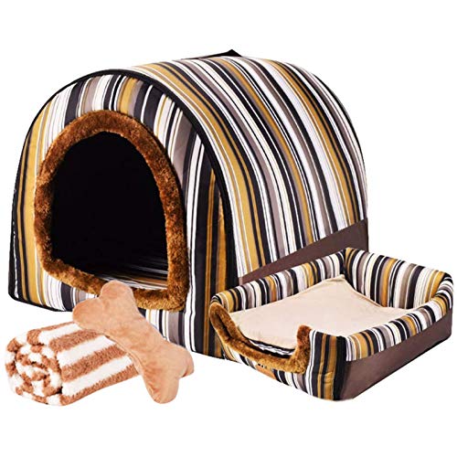 Haustierbett, Großer Hund Hundehütte Winter Warm Halten Waschbar Innen Hundehütte Vier Jahreszeiten Hundehöhle Iglu Haus Hausform Hundnhöhle Tragbar Faltbare Kissen Haustier Matte,B,L 60*47*45cm von LTLJX