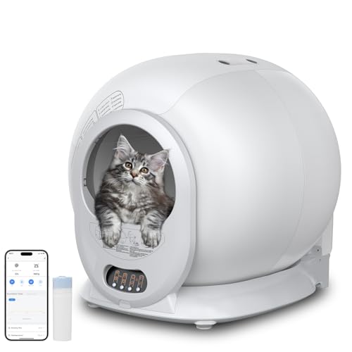 Selbstreinigende Katzentoilette, Katzenklo Selbstreinigend 65L, Abnehmbarer/Geruchsbeseitigung/Sicherer Alert/APP-Steuerung/Anti-Pinch, Automatisches Katzenklo für Mehrere Katzen von LTPAG