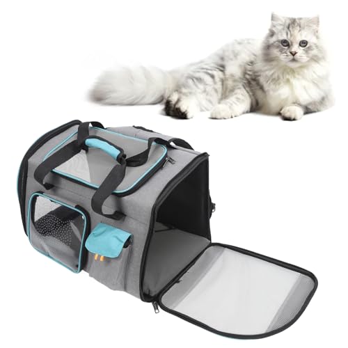 Katze, Hundetransporter, Haustiertransporter, atmungsaktiver Mesh-Haustiertransporter-Rucksack, große Kapazität, tragbarer Katzentransporter, leicht zu reinigender (Grau und Blau) von LTSQIN