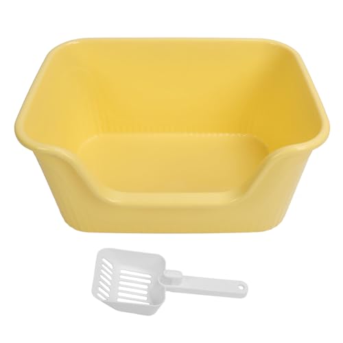 Large Cat Litter Box with Scatter Scoop,Large Cat Litter Box High Sides Anti Splashing Easy to Clean Simple Look Open Cat Litter Box for Large Cats (Yellow) von LTSQIN