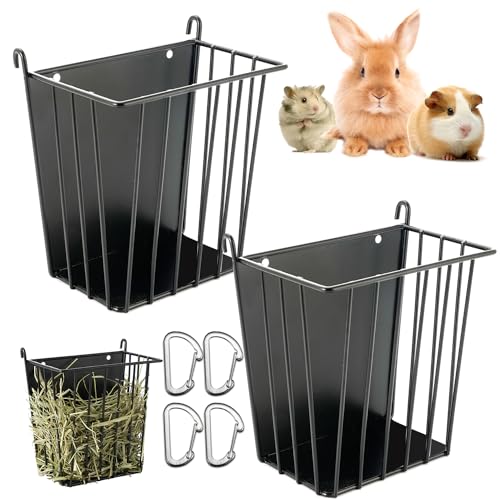 LUAVIARU Upgrades 2pcs Heu Feeder Kaninchen - Meerschweinchen Heu Feeder - Metallrahmen Heuraufe mit verstellbarem Haken - Weniger Verschwendung - für Meerschweinchen, Hasen, Chinchilla Käfig Zubehör von LUAVIARU