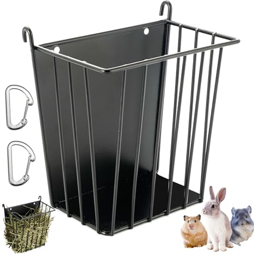 LUAVIARU Upgrades Kaninchen-Heu-Futterspender – Meerschweinchen-Heu-Futterspender – Metallrahmen Heuraufe mit verstellbarem Haken – weniger verschwendet – für Meerschweinchen – Chinchilla Bunny Cage von LUAVIARU