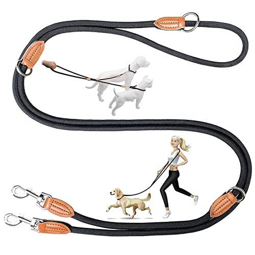 Hundeleine 2M Verstellbare Führleine, 11mm Dickes Nylon Geflochten Hund Leine mit Karabiner, Multifunktional Doppelleine Jogging Motion Trainingsleine für Kleine/Mittlere/Große Hunde (Schwarz) von LUBEKAS