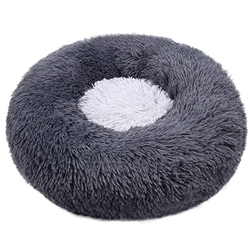 LUBOSE Flauschiges Welpen-Kuscheln, rundes Katzennest, weiches flauschiges Katzennest, warme Plüsch-Haustierunterlage für Katzenbett, großes Katzenbett. (50 cm, grau) von LUBOSE