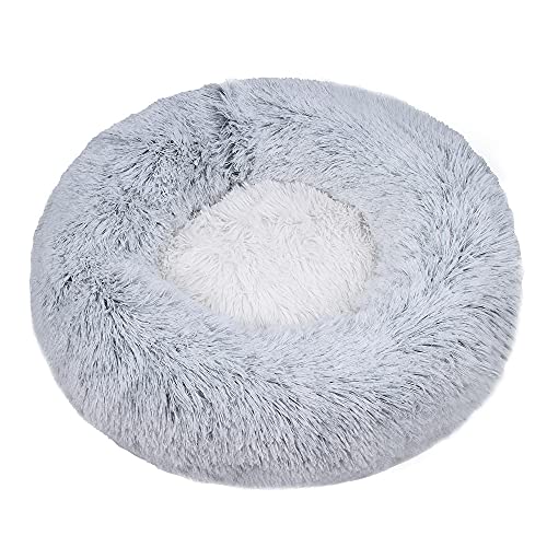 LUBOSE Flauschiges Welpen-Kuscheln, rundes Katzennest, weiches flauschiges Katzennest, warmes Plüsch-Haustierunterlage für Katzenbett, großes Katzenbett. (60 cm, Hellgrau) von LUBOSE