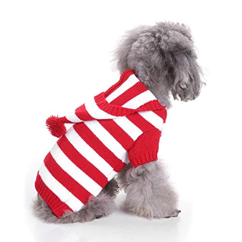 LUBOSE Haustierpullover, Haustier Plus, Pullover, Welpen Haustier Weste, Hund Weihnachtspullover, Weihnachten Hund Urlaub Pullover (M, rote Streifen) von LUBOSE