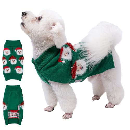 LUBOT Hässlicher Weihnachtspullover für Welpen, niedlich, lustig, Winter- und Urlaubspartys, Strickpullover, Weihnachtsmann, kleiner Hund, Grün, Größe XXL von LUBOT