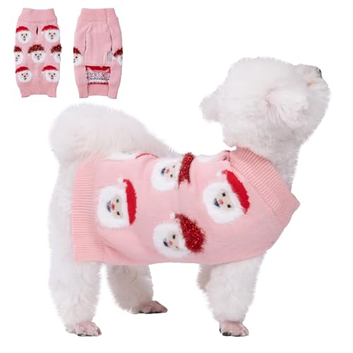 LUBOT Hässlicher Weihnachtspullover für Welpen, niedlich, lustig, Winter- und Urlaubspartys, Strickpullover, Weihnachtsmann, kleiner Hund, Rosa, Größe XXL von LUBOT