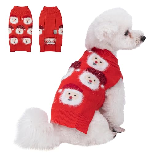 LUBOT Hässlicher Weihnachtspullover für Welpen, niedlich, lustig, Winter- und Urlaubspartys, Strickpullover, Weihnachtsmann, kleiner Hund, Rot, Größe M von LUBOT