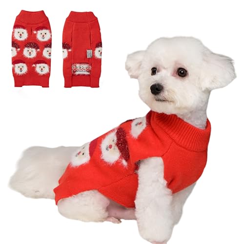 LUBOT Hässlicher Weihnachtspullover für Welpen, niedlich, lustig, Winter- und Urlaubspartys, Strickpullover, Weihnachtsmann, kleiner Hund, Rot, Größe S von LUBOT