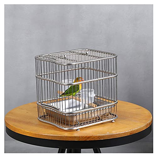 LUCBEI Vogelkäfig Borgerigar Edelstahl Bird Käfig Square Kleine Badkäfig Edelstahl Bird Cage Zubehör Haustierzubehör (Size : Small) von LUCBEI