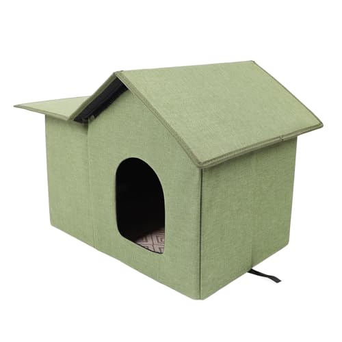 LUCKDANO Großes, Faltbares Katzenhaus mit Spitzem Dachdesign, Regensicherer Outdoor-Unterschlupf für Wildkatzen, für Alle Jahreszeiten Geeignet, Geschlossen für Sicherheit und (Green) von LUCKDANO