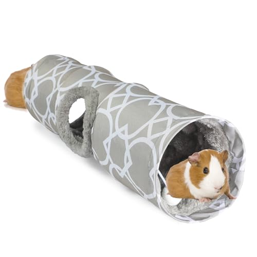 LUCKITTY Plush Inside Stright Shape Small Animals Tube Tunnel with Interactive Ball for Guinea Pig, Baby Rabbit, Hamster, Chinchilla, Igel Hiding and Resting, Geometric Grey von LUCKITTY