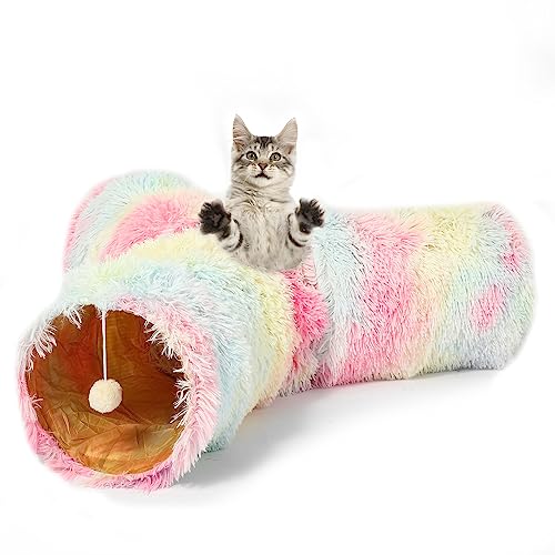 LUCKITTY Warmer Plüsch-Tunnel für Katzen und Hunde, zusammenklappbar, für Innenbereich, Katzen, Kätzchen, Welpen, Kaninchen, Frettchen, Regenbogenfarben von LUCKITTY