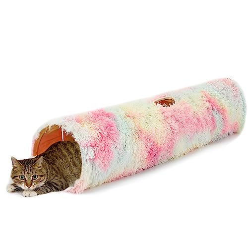 LUCKITTY Warmer Plüsch-Tunnel für Katzen und Hunde, zusammenklappbar, für Katzen, Kätzchen, Welpen, Kaninchen, Frettchen, Regenbogenfarben, 120 cm von LUCKITTY