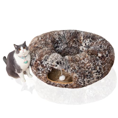 LUCKITTY Warmes, flauschiges Plüsch-Tunnelbett für Katzen und Hunde, mit waschbarem Kissen, großer Schlauch, Spielplatz, Spielzeug, 91 cm, zusammenklappbar, für den Innenbereich, Katze, Kätzchen, von LUCKITTY