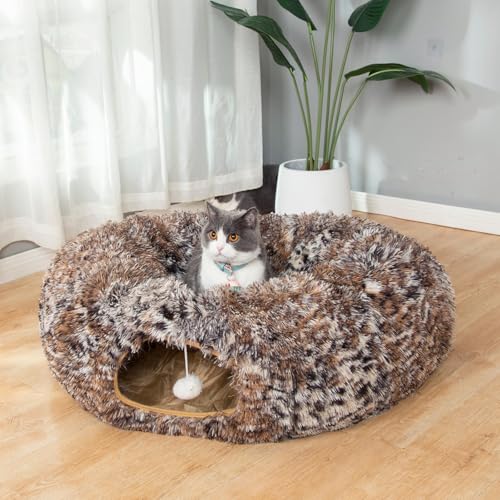 LUCKITTY Warmes, flauschiges Plüsch-Tunnelbett für Katzen und Hunde, mit waschbarem Kissen, großer Schlauch, Spielplatz, Spielzeug, 91 cm, zusammenklappbar, für den Innenbereich, Katze, Kätzchen, von LUCKITTY