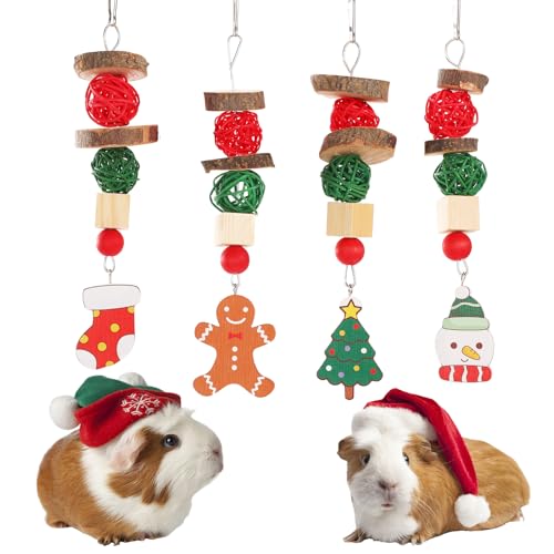 LUCKITTY Weihnachtsspielzeug für kleine Tiere, Leckerlis für Zähneknirschen, Lebkuchen, Weihnachtsbaum, Socken, Schneemann, Käfig, hängendes Zubehör für Meerschweinchen, Kaninchen, Kaninchen, Stangen, von LUCKITTY