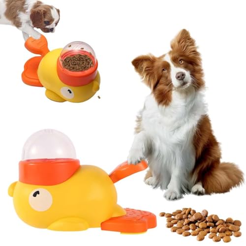 2-in-1 Interactive Dog Puzzle Toy & Slow Feeder, Ente Hundeleckerli-Futterspender mit Knopf, Ente Leckerli-Spender, Lustiger Leckerli-Spender in Entenform für kleine und mittelgroße Hunde von LUCKKY