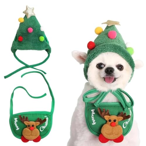 Adorable Christmas Tree Pom-Poms Hat, Celerypets Hund Weihnachtsmütze, Lustige weiche Haustiermütze für Hunde, Haustier Weihnachtsmütze, Weihnachtskostüm Haustier Hund Katze (Grün, M) von LUCKKY