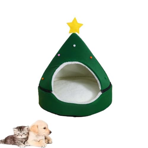 Cat Sleigh Bed, Katzen-Schlittenbett, Katzenbett Weihnachtsbaumzelt, Katzenzelthaus, Weihnachtsbaum Haustier Haus Plüsch abtrennbares Kissen, Weihnachten Hundebetten (Grün, L) von LUCKKY