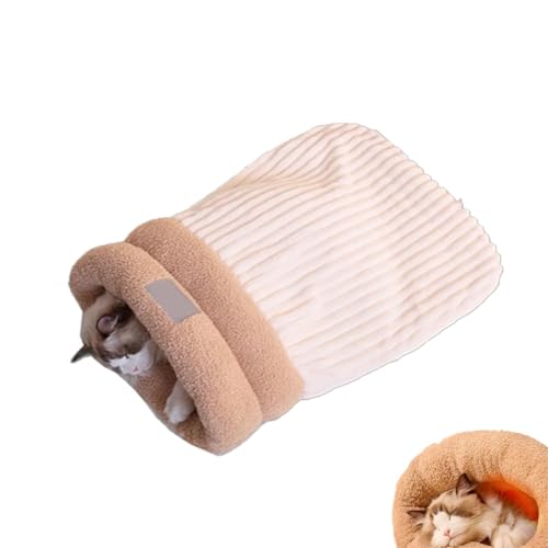 Cat Winter Sleeping Bag, Katze Winterschlafsack, Weicher Fleece-Schlafsack für Katzen, Großer Katzenschlafsack Selbstwärmend Katzenbett, 360° Wrap Komfortabler Kuschelsack für Haustiere (Beige, L) von LUCKKY