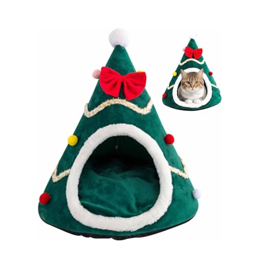 Christmas Bauble Pet Beds, Weihnachten Katzenbett, Weihnachten Katzenhöhle Katzenbett Flauschig, Weihnachtsbaum Kuschelhöhle Katzen Kätzchen Hund Schlafsack Katzenzelt, abnehmbares Kissen (Green, L) von LUCKKY