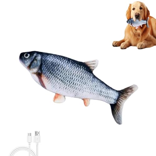 Dancing Fish Dog Toy, Floppy Fish Hundespielzeug, Katzenspielzeug Fisch Elektrisch mit Katzenminze, Interaktives Simulation Waschbares Plüsch Fischspielzeug, Lustiges Kauspielzeug für Katze Hund (A) von LUCKKY