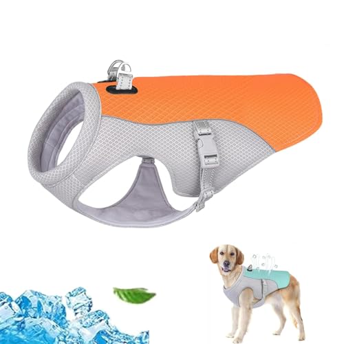Dog Cooling Vest for Summer, Hundekühlweste für den Sommer, Kühlweste Hunde, Kühlweste für Hunde mit Geschirr für den Sommer, Kleine Hunde Kühljacke mit Verstellbaren Riemen (Orange, 2XL) von LUCKKY