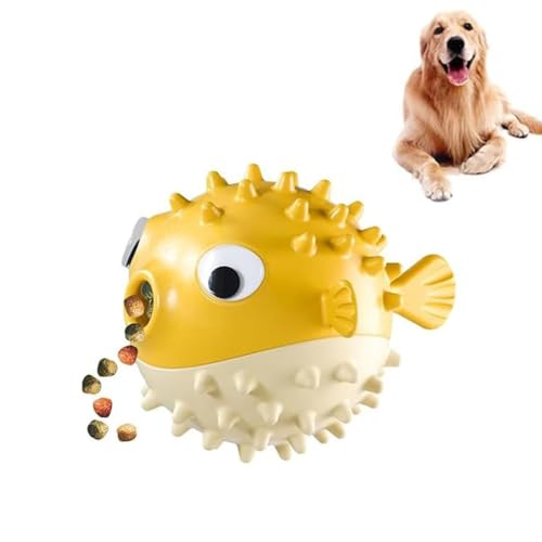 Dog Latex Toy, Hundespielzeug aus Latex, Interaktives Zahnungsspielzeug für Hunde, Kauspielzeug, Zahnreinigung Hundespielzeug, Interaktives Hundespielzeug, Rollender Leckerli-Spender für Hunde (Gelb) von LUCKKY