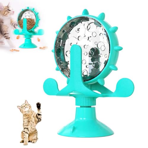 Funny Cat Windmill Turntable Food Leaker, Windmühle Katzenspielzeug, Haustier Undichtes Spielzeug, Interaktives Katzenspielzeug Riesenrad Essensausgabe 360° Drehbar Vertikal Katzenspielzeug (Blau) von LUCKKY