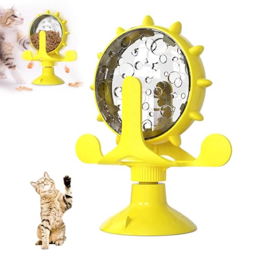 Funny Cat Windmill Turntable Food Leaker, Windmühle Katzenspielzeug, Haustier Undichtes Spielzeug, Interaktives Katzenspielzeug Riesenrad Essensausgabe 360° Drehbar Vertikal Katzenspielzeug (Gelb) von LUCKKY