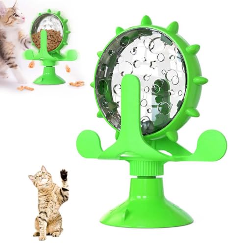 Funny Cat Windmill Turntable Food Leaker, Windmühle Katzenspielzeug, Haustier Undichtes Spielzeug, Interaktives Katzenspielzeug Riesenrad Essensausgabe 360° Drehbar Vertikal Katzenspielzeug (Grün) von LUCKKY