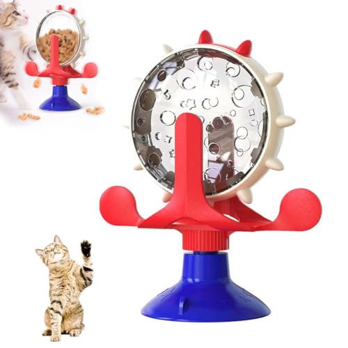 Funny Cat Windmill Turntable Food Leaker, Windmühle Katzenspielzeug, Haustier Undichtes Spielzeug, Interaktives Katzenspielzeug Riesenrad Essensausgabe 360° Drehbar Vertikal Katzenspielzeug (Rot) von LUCKKY