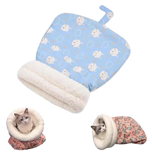 LUCKKY Gemütliches Haustiernest für kleine Katzen und Hunde, Katzenschlafsack, Semi-Closed Cat Sleeping Bag, Winter-Haustierschlafsack, 360°-Wickel-Kuschelsack für Haustiere (Blau) von LUCKKY