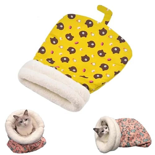 LUCKKY Gemütliches Haustiernest für kleine Katzen und Hunde, Katzenschlafsack, Semi-Closed Cat Sleeping Bag, Winter-Haustierschlafsack, 360°-Wickel-Kuschelsack für Haustiere (Gelb) von LUCKKY