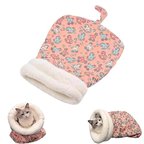 Gemütliches Haustiernest für kleine Katzen und Hunde, Katzenschlafsack, Semi-Closed Cat Sleeping Bag, Winter-Haustierschlafsack, 360°-Wickel-Kuschelsack für Haustiere (Rosa) von LUCKKY