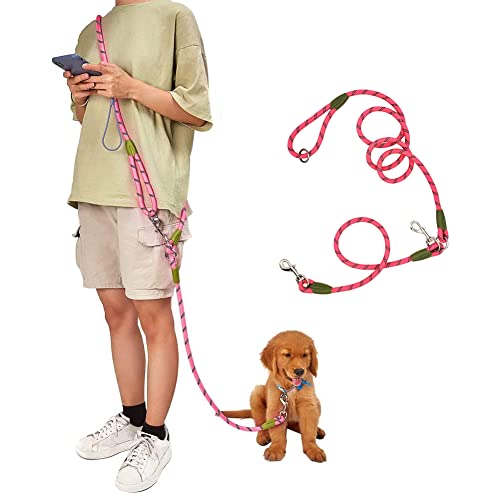 Hands Free Dog Leashes,Handsfree Hundeleine verstellbar Lauf-Leine Welpen-Leine für Hunde,Hundeleine zum Laufen Spazieren,verstellbar Hundeleine mit reflektierende Leine,Hunde Joggingleine (Pink) von LUCKKY