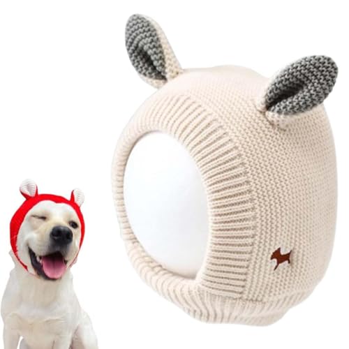 Knitted Hat for Dog, Hundemütze, Winter-Haustier-Strickmütze, niedliche warme Hundemütze, leise Ohrenschützer, Haustier Bekleidung Herbst Winter Strickmütze Warme Kappe (Beige) von LUCKKY