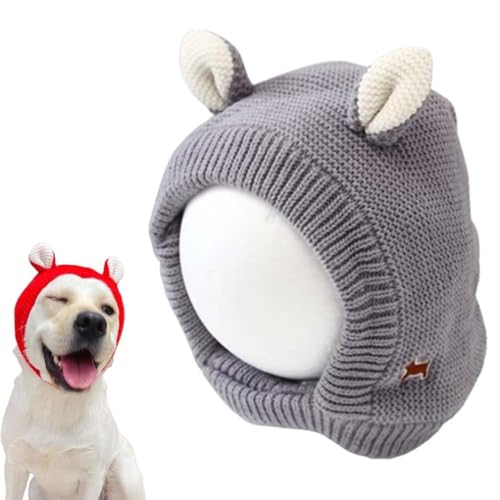 Knitted Hat for Dog, Hundemütze, Winter-Haustier-Strickmütze, niedliche warme Hundemütze, leise Ohrenschützer, Haustier Bekleidung Herbst Winter Strickmütze Warme Kappe (Grau) von LUCKKY