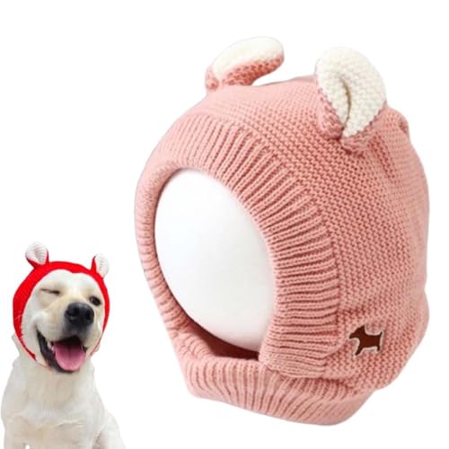 Knitted Hat for Dog, Hundemütze, Winter-Haustier-Strickmütze, niedliche warme Hundemütze, leise Ohrenschützer, Haustier Bekleidung Herbst Winter Strickmütze Warme Kappe (Rosa) von LUCKKY