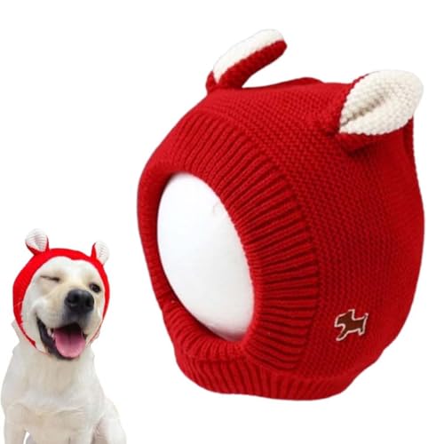 Knitted Hat for Dog, Hundemütze, Winter-Haustier-Strickmütze, niedliche warme Hundemütze, leise Ohrenschützer, Haustier Bekleidung Herbst Winter Strickmütze Warme Kappe (Rot) von LUCKKY