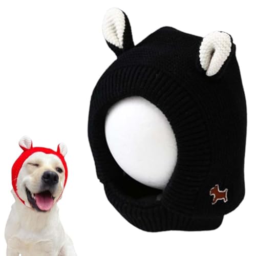 Knitted Hat for Dog, Hundemütze, Winter-Haustier-Strickmütze, niedliche warme Hundemütze, leise Ohrenschützer, Haustier Bekleidung Herbst Winter Strickmütze Warme Kappe (Schwarz) von LUCKKY