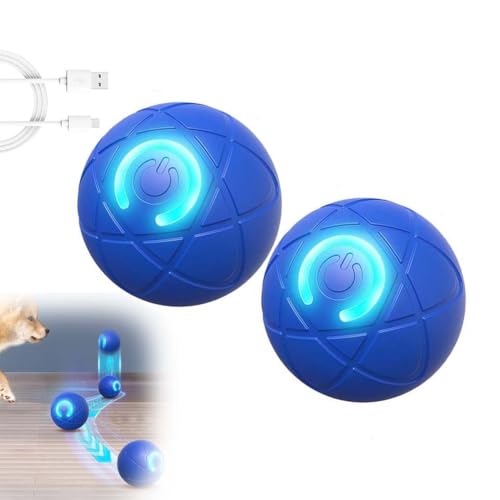 LUCKKY 2 Stück Ball Toy for Dogs, Interaktives Hunde Ball Spielzeug, Strapazierfähiger Automatisch Rollender Ball mit LED-Leuchten, USB Wiederaufladbar Hundespielzeug Intelligenz Ball (Blau) von LUCKKY