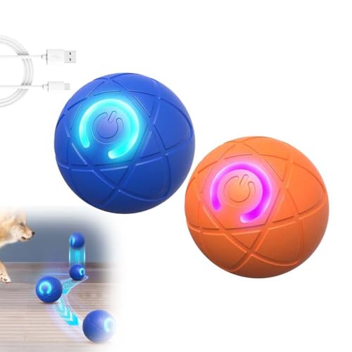 LUCKKY 2 Stück Ball Toy for Dogs, Interaktives Hunde Ball Spielzeug, Strapazierfähiger Automatisch Rollender Ball mit LED-Leuchten, USB Wiederaufladbar Hundespielzeug Intelligenz Ball (Mix) von LUCKKY