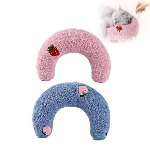 LUCKKY 2 Stück Plinko Dog Pillow - U Shaped Pet Calming Toy, Nackenkissen für Haustiere, weiches Flauschiges Katzenberuhigendes Kissen, Niedliche Katzenkissen für IndoorKatzen (Blau+Rosa) von LUCKKY