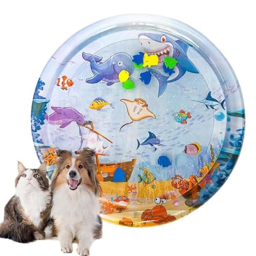 LUCKKY Aqua Cats Pet Water Bed, Cat Water Mat, Sommer-Wassermatte für Haustiere, Verdickte Wassersensor-Spielmatte für Katzen, Interaktives Katzenspielzeug (S) von LUCKKY