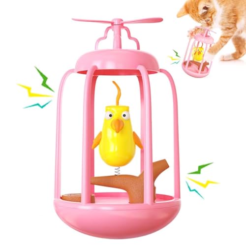 LUCKKY Bird in Cage Cat Toy, Vogel im Käfig Katzenspielzeug, Vogelkäfig Katzenspielzeug, Interaktives Katzenspielzeug Vogelkäfig, Quietschendes Katzenspielzeug für Katzen (Rosa) von LUCKKY