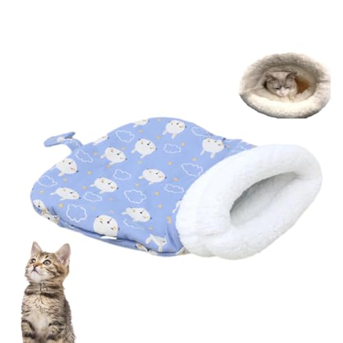 LUCKKY Cat Winter Sleeping Bag, Katze Winterschlafsack, Katzenschlafsack für Innenkatzen, Hund, Katze Winter Warm Schlafsack, Plüschweiches Haustierbett, Komfort Katzenbett Höhle (Blau) von LUCKKY